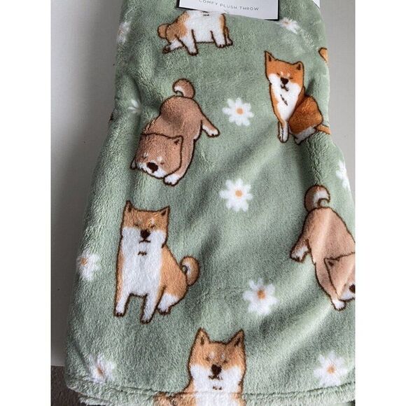 Cozy Companions Shiba Inu And Daisies Comfy Plush Soft Throw Blanket 60x70” NEW - Picture 3 of 12